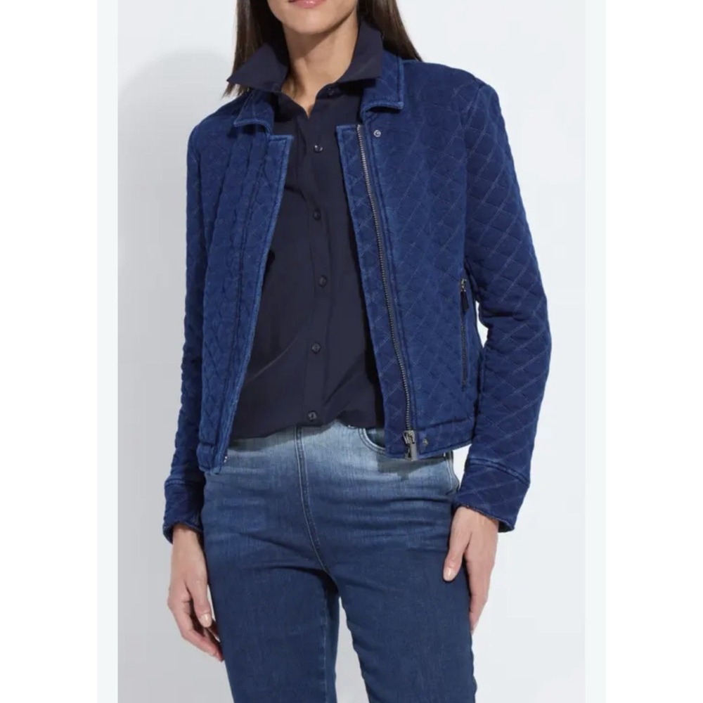 Lysse Elora Quilted Jersey Jacket Sz XL Blue Full Zip Quiet Luxury Minimalist